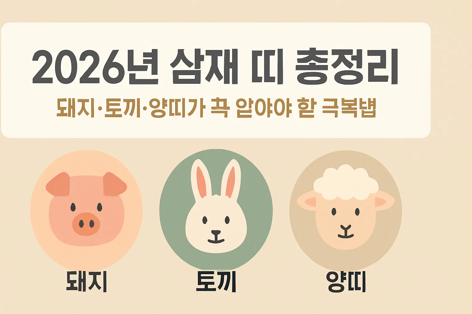 2026년 삼재 띠 총정리 – 돼지·토끼·양띠가 꼭 알아야 할 극복법