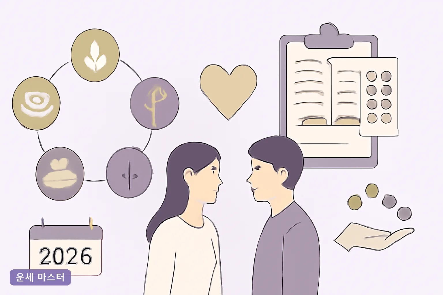 사주 오행으로 보는 궁합 완벽 가이드｜2026년 일간 조합 25가지 자가진단 5단계
